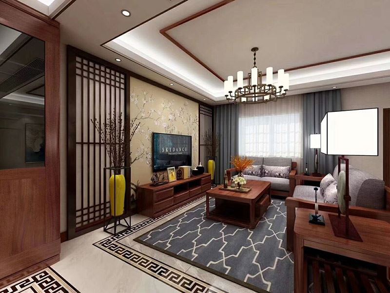 寧波市歡樂濱海新中式風格三居室裝修案例