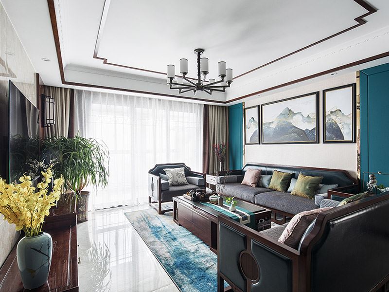 常州市京城豪苑商住樓新中式風格三居室裝修案例