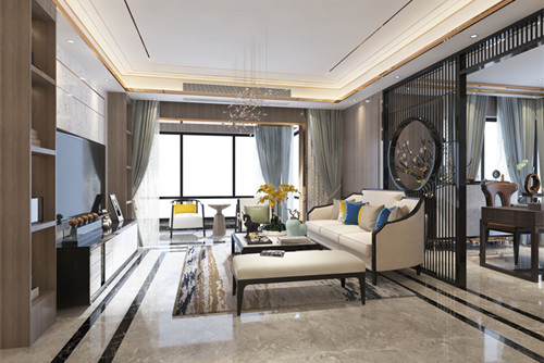 淮安市中南世紀錦城新中式風格三居室裝修案例