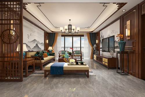 貴港市獨堆小區新中式風格三居室裝修案例